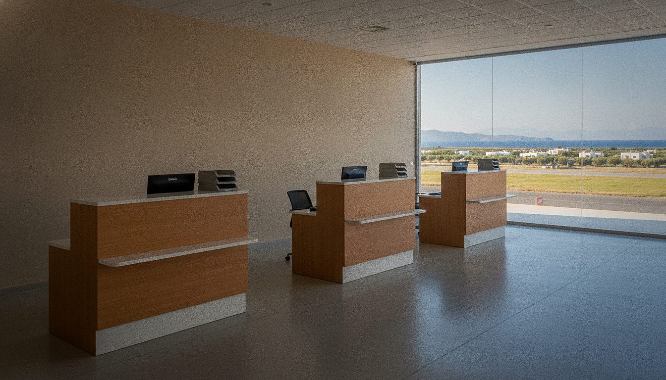 Mietwagenschalter in der Ankunftshalle des Flughafens Kos